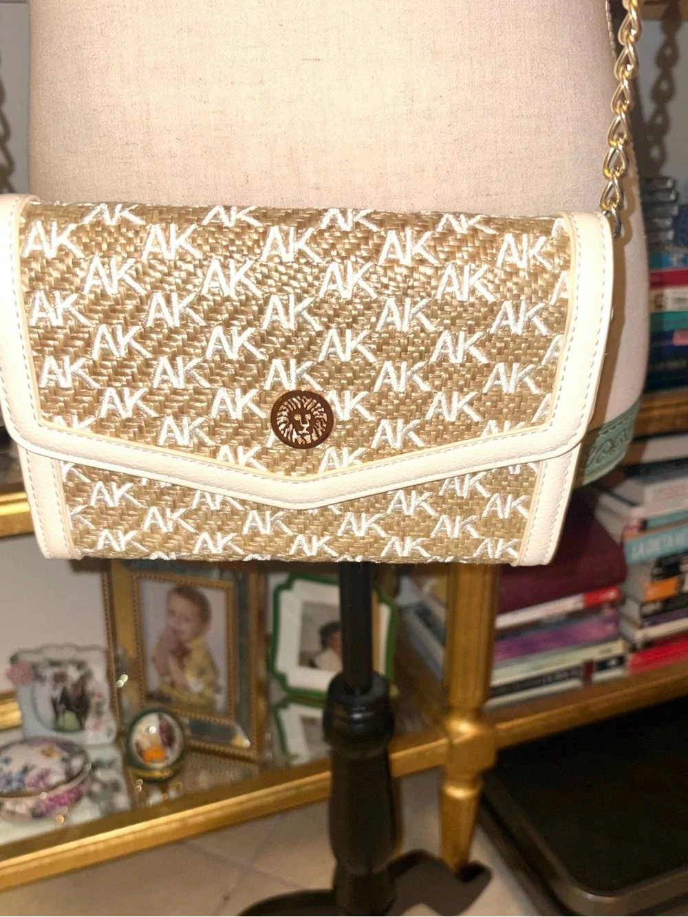 Anne Klein Beige & Cream Monogram Crossbody Bag